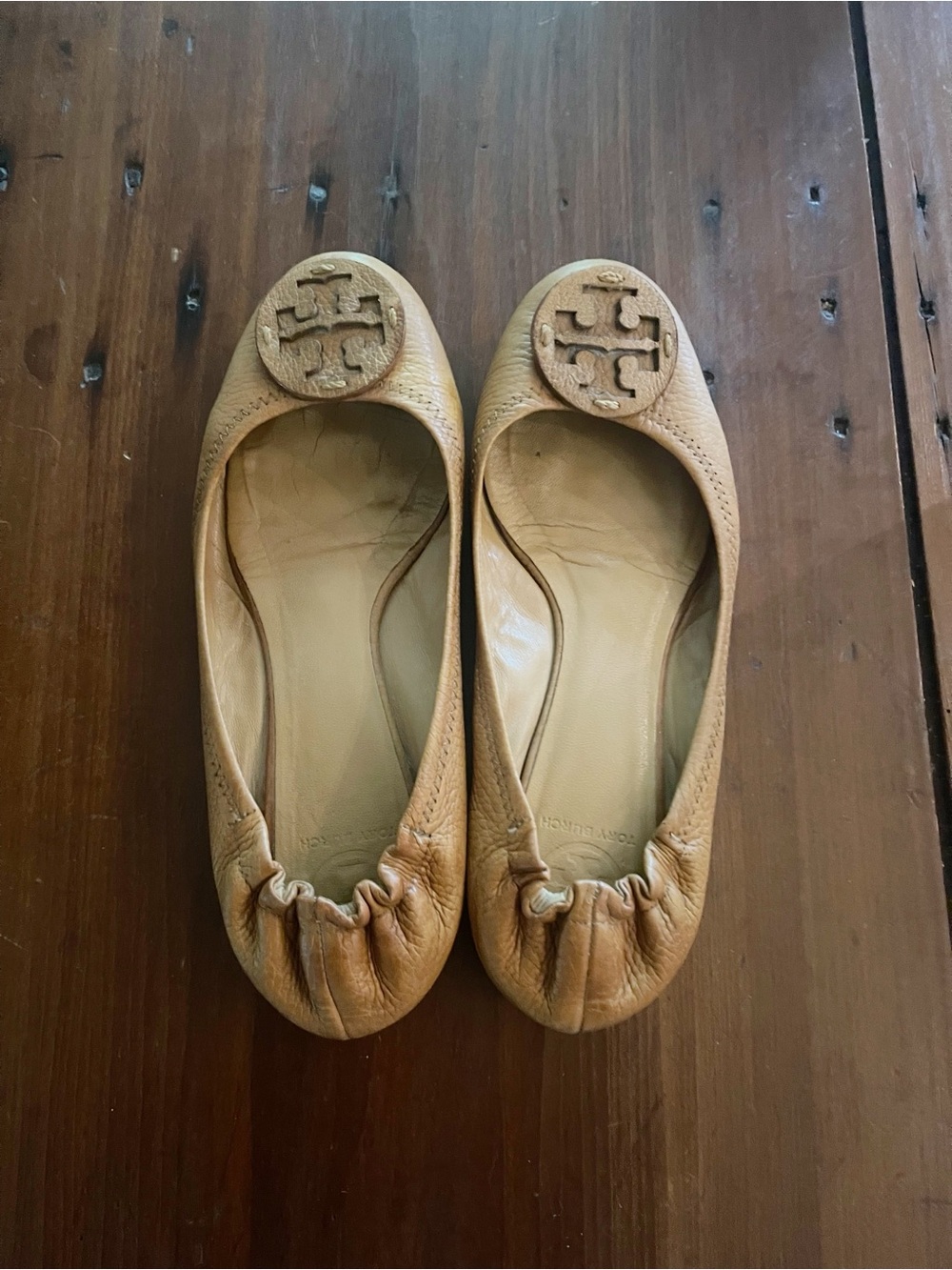 Tory Burch Tan Leather Minnie Ballet Travel Flats